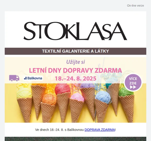 Stoklasa: doprava zdarma s Balíkovnou a slevy až 40 % – červen 2026 | Nuslet.cz