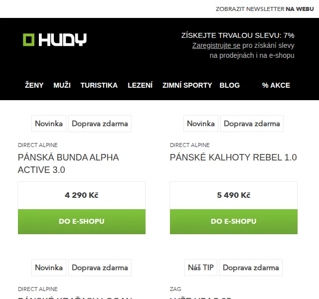 Hudy: Skialp Direct Alpine – sleva 7 % na českou kvalitu | Červen 2026 | Nuslet.cz