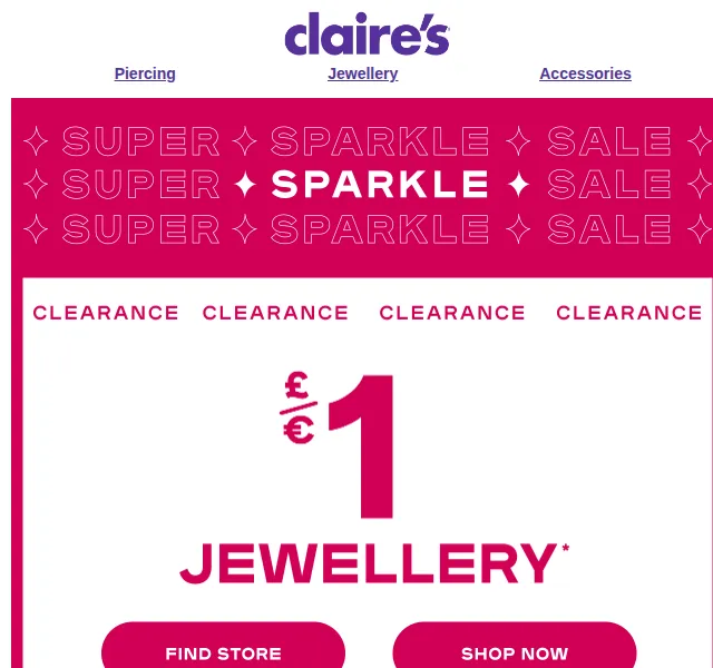 Claire's: Super Sparkle Sale – šperky od 1 £/€ – červen 2026 | Nuslet.cz