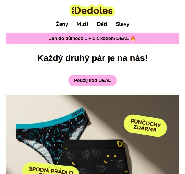 Dedoles: 1+1 ponožky zdarma s kódem DEAL – březen 2026 | Nuslet.cz