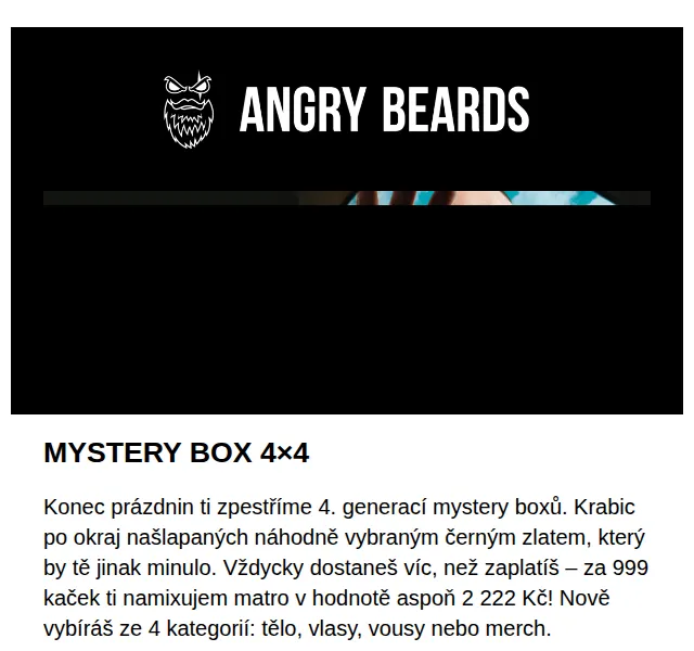 Angrybeards: Mystery Box 4×4 za 999 Kč – hodnota 2 222 Kč – červenec 2026 | Nuslet.cz