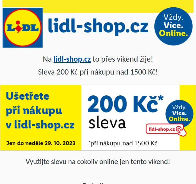 Lidl: Sleva 200 Kč na vše – víkendová akce | červenec 2026 | Nuslet.cz