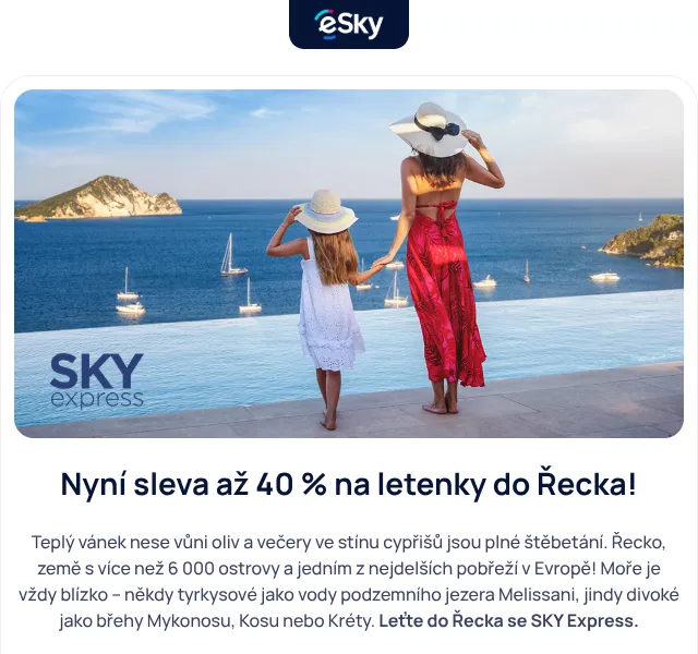 eSky.cz: Sleva až 40 % na lety SKY Express – duben 2026