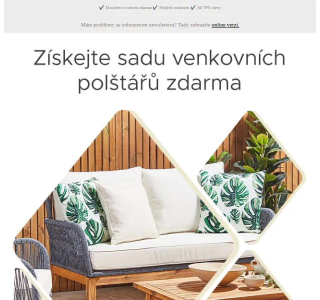 Beliani: Venkovní polštář zdarma a nápady na zařízení balkonu – červen 2026 | Nuslet.cz