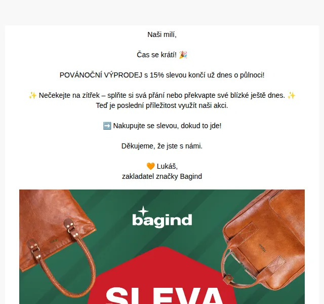 Bagind: Sleva 15 % na vánoční výprodej – červen 2026 | Nuslet.cz
