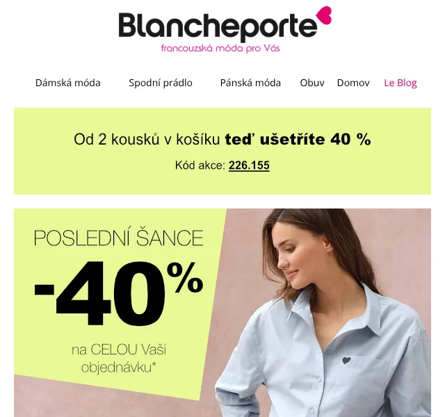 Blancheporte: -40 % oblečení do kanceláře – srpen 2026