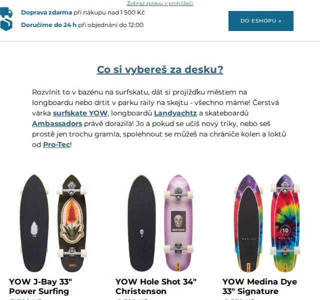 SNOWBOARD ZEZULA: Nové surfskaty, longboardy a skateboardy – červen 2026 | Nuslet.cz