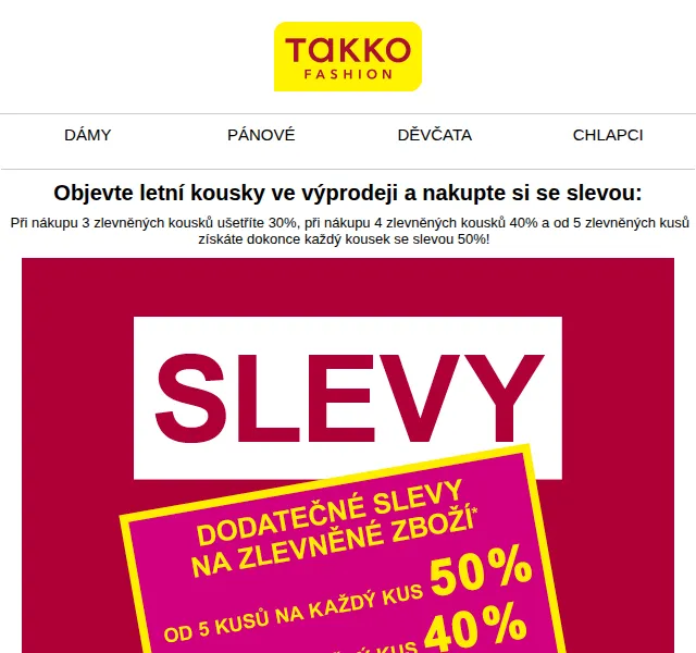 Takko Fashion: Sleva až 50 % na již zlevněné zboží – červenec 2022 | Nuslet.cz