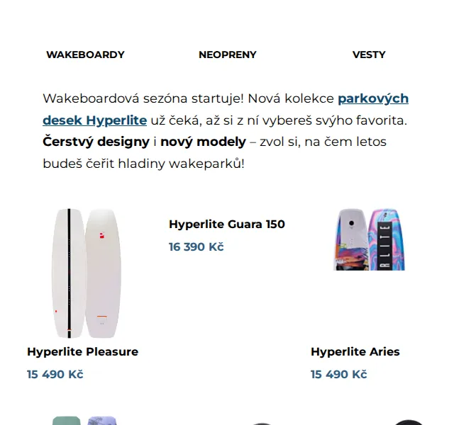 SNOWBOARD ZEZULA: wakeboardová výbava Hyperlite a O'Neill – červen 2026 | Nuslet.cz