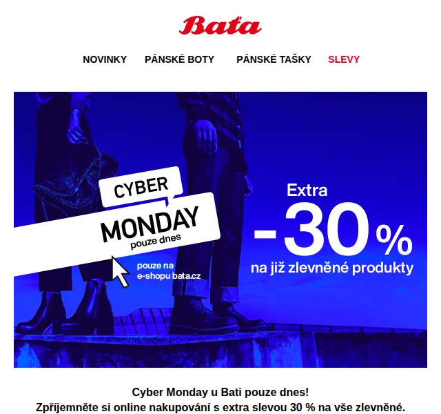 Baťa: Cyber Monday s 30% slevou na zlevněné – červen 2026 | Nuslet.cz