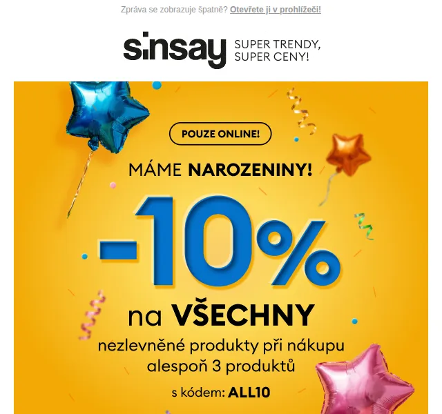 Sinsay: -10% na veškerou módu – Duben 2026 | Nuslet.cz