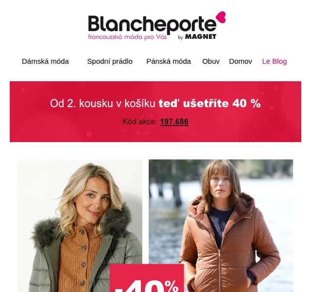 Blancheporte: -40 % na teplé svršky do zimy – červen 2026 | Nuslet.cz