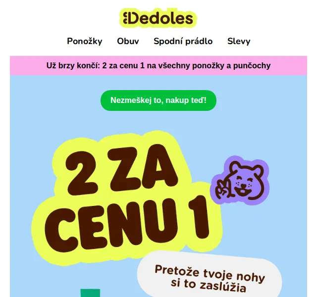 Dedoles: 2 za cenu 1 na všechny ponožky a punčochy – červen 2026 | Nuslet.cz