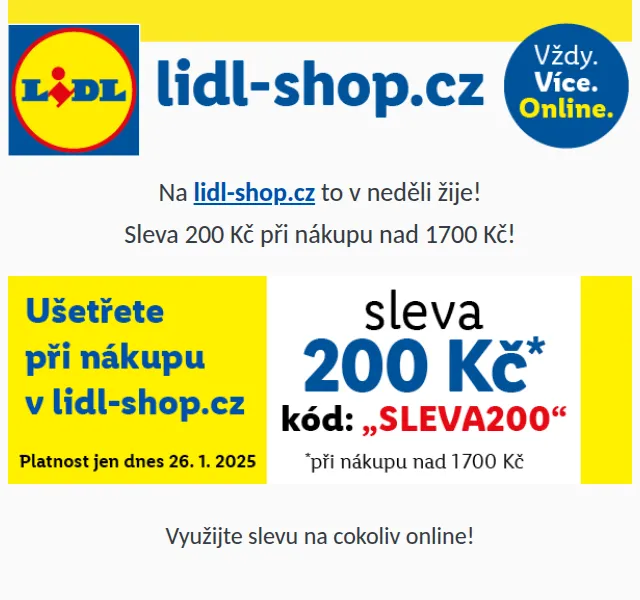 Lidl: Sleva 200 Kč na nákup nad 1700 Kč – červen 2026 | Nuslet.cz