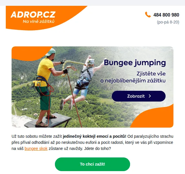 Adrop.cz: Bungee jumping sleva až 20 % – duben 2026