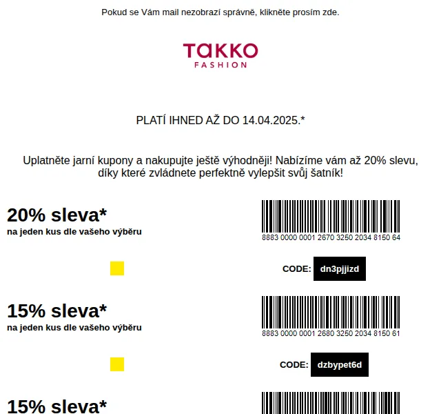 Takko Fashion: Až 20% sleva na jarní kolekci – červen 2026 | Nuslet.cz