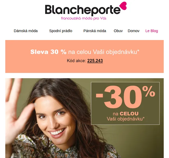 Blancheporte: sleva 30 % na celou objednávku – červenec 2026 | Nuslet.cz
