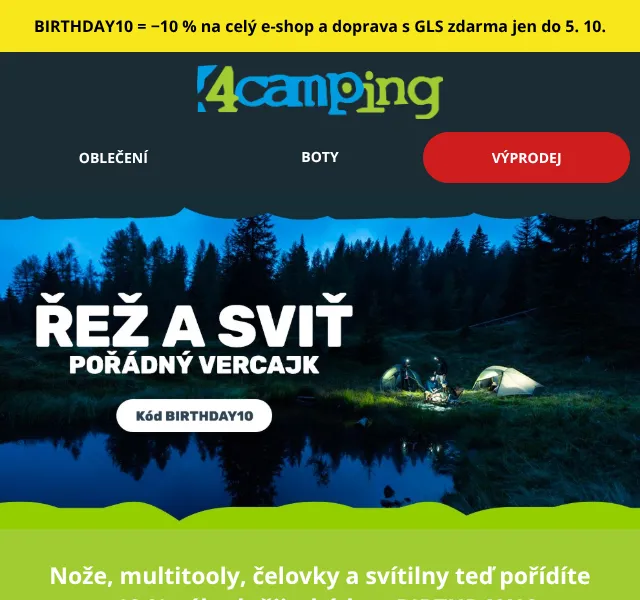4camping.cz: Nože, čelovky -10 % slevový kód BIRTHDAY10