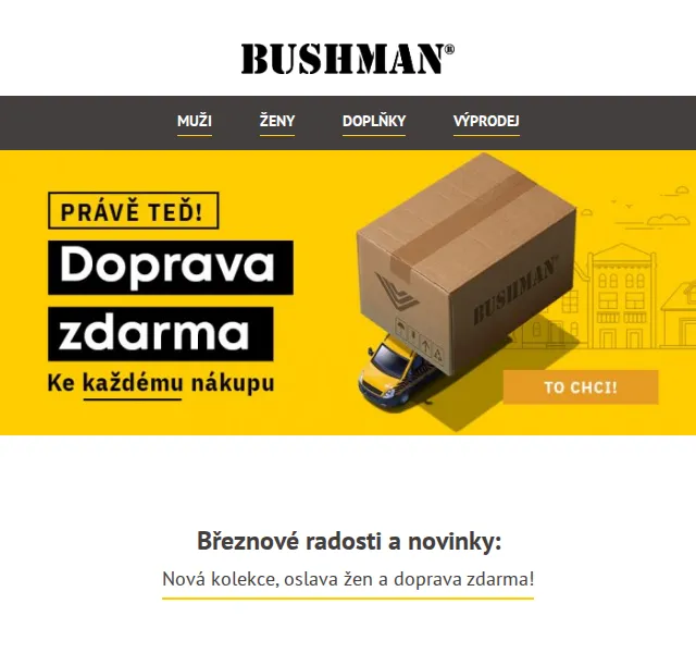 BUSHMAN: Doprava zdarma a peněženka za 599 Kč – březen 2026 | Nuslet.cz