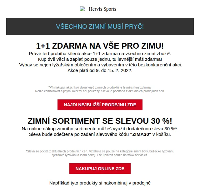 Hervis: 1+1 zdarma na zimní sortiment + 30 % sleva – červen 2026 | Nuslet.cz