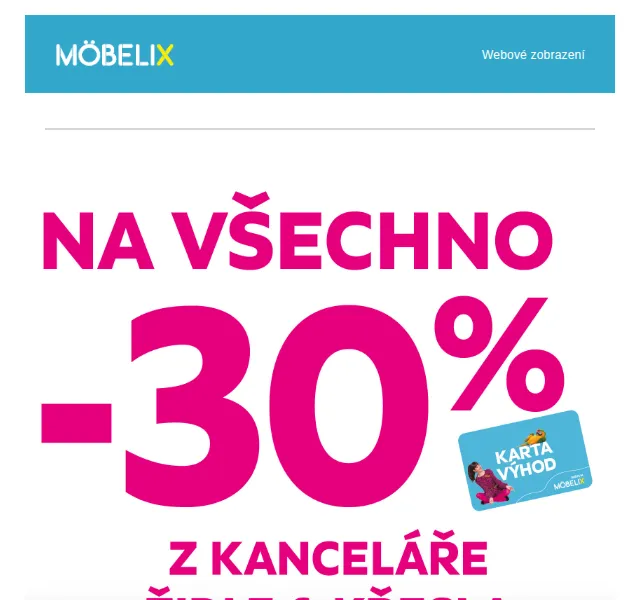 Möbelix: 30 % sleva na židle a křesla – září 2026