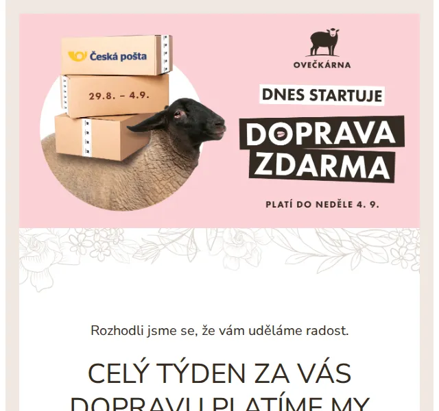 Ovečkárna: Doprava zdarma při nákupu nad 499 Kč – červenec 2026 | Nuslet.cz