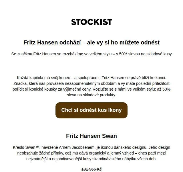 Stockist: Fritz Hansen výprodej se slevou až 50 % – červen 2026 | Nuslet.cz