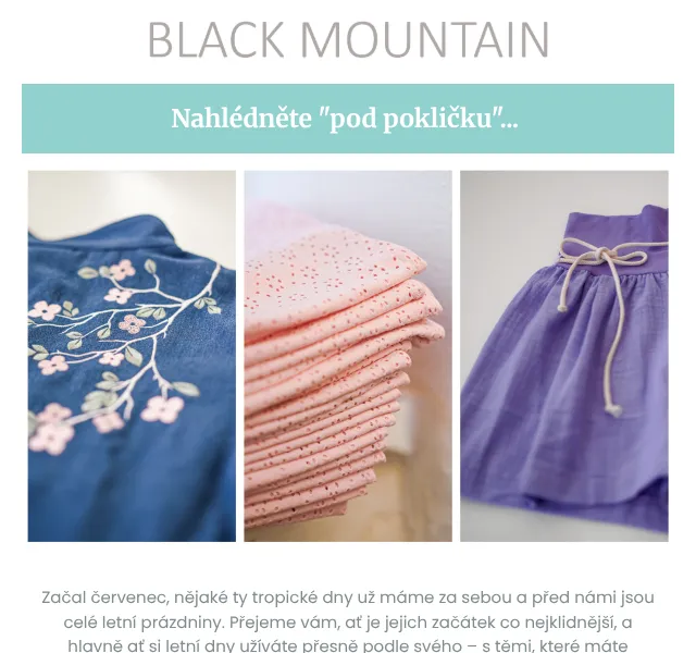 Black Mountain: Kojící šatovky & letní kalhoty – červenec 2026