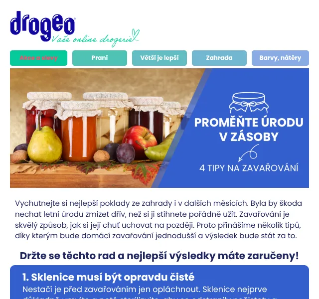 Drogeo: Zavařování – slevový kód, sklenice 3,90 Kč | Nuslet.cz