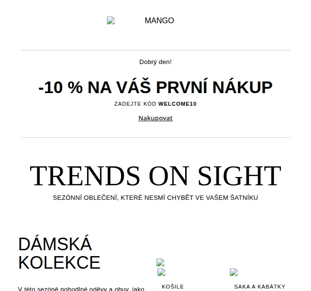 MANGO Home: -10 % na první nákup s kódem WELCOME10 – červen 2026 | Nuslet.cz