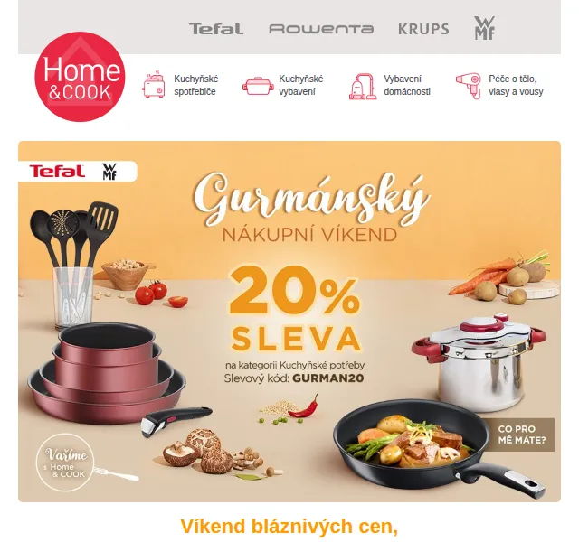 Home & Cook: Sleva 20 % na kuchyňské vybavení Tefal – červen 2026 | Nuslet.cz
