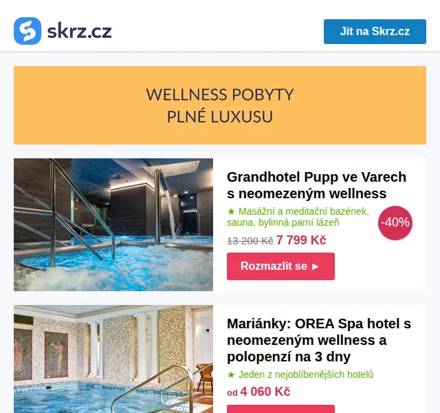 Skrz: Až -40 % Grandhotel Pupp – wellness pobyty – červenec 2026 | Nuslet.cz