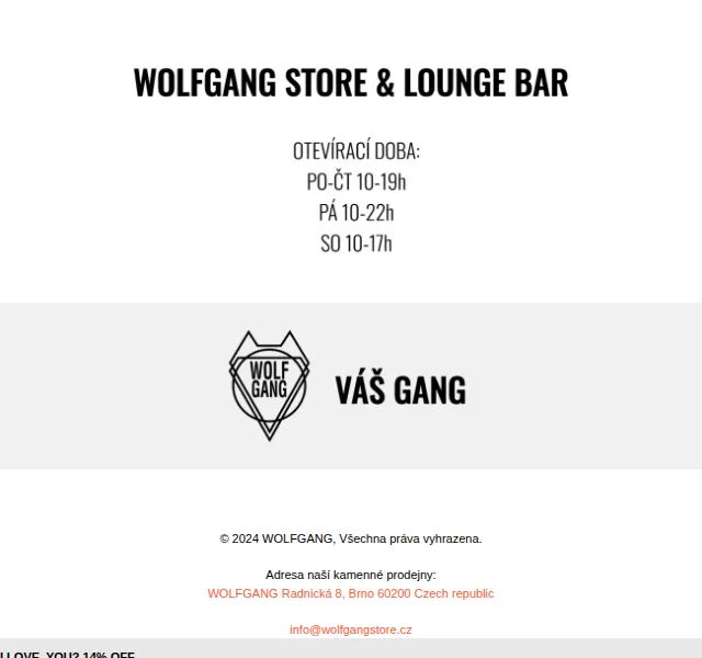 Wolfgangstore: 14% sleva na všechny kousky – únor 2025 | Nuslet.cz