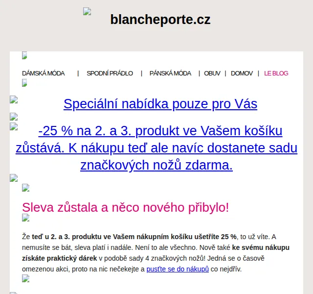 Blancheporte: -25 % na 2. a 3. produkt + sada nožů zdarma – červen 2026 | Nuslet.cz