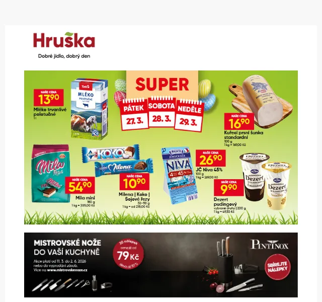 Hruška: Mléko polotučné 13,90 Kč – červen 2026 | Nuslet.cz