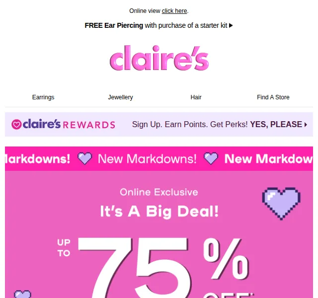 Claire's: Až 75% sleva na šperky a doplňky – červen 2026 | Nuslet.cz