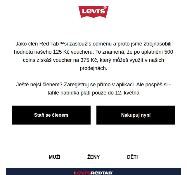 Levi's®: Sleva 375 Kč pro členy Red Tab™ – červen 2026 | Nuslet.cz