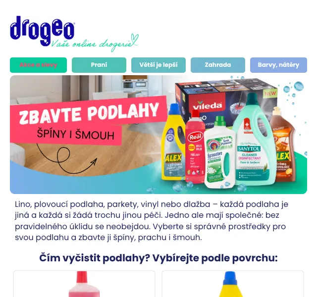 Drogeo: čističe na podlahy od 29,90 Kč – září 2026
