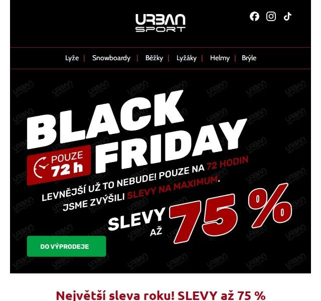Urban Sport: Black Friday slevy až 75 % – červen 2026 | Nuslet.cz