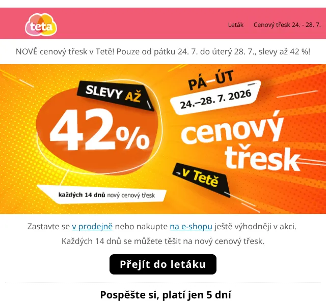 Teta drogerie: Cenový třesk až 42 % – červenec 2026