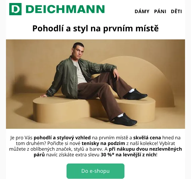 Deichmann: -30 % na 2. pár tenisek – říjen 2026