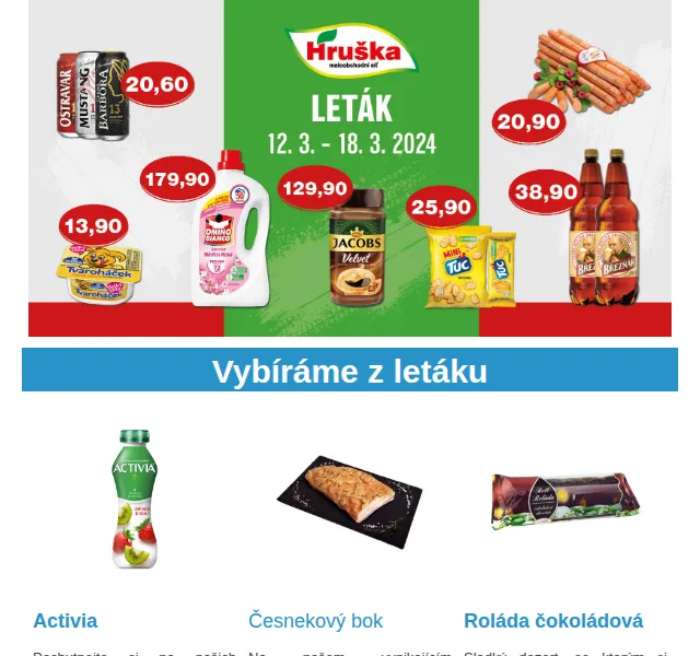 Váš HRUŠKA tým: Leták 12.–18. 3. 2024 – Activia, Česnekový bok, Birell | Nuslet.cz