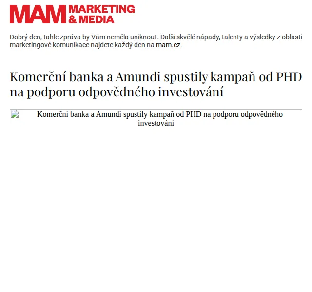 Marketing & Media: Kampaň KB a Amundi na podporu odpovědného investování – červen 2026 | Nuslet.cz
