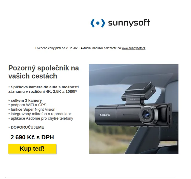 Sunnysoft: Kamery do auta, diktafony a dálkoměry – červen 2026 | Nuslet.cz