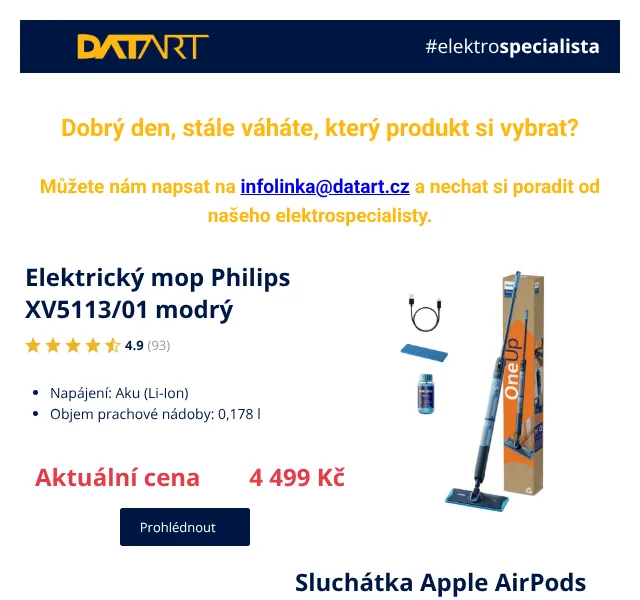 DATART: Apple AirPods, iPhone 17 Pro, Philips mop – duben 2026