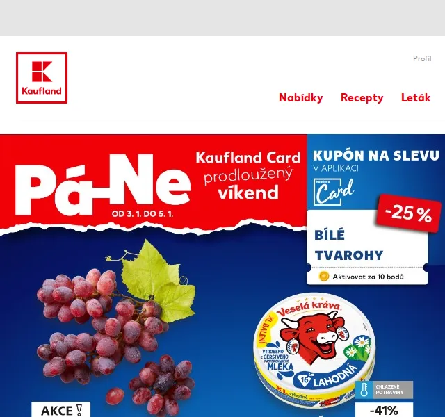 Kaufland: Hrozny tmavé bezsemenné 500 g za 59,90 Kč – červen 2026 | Nuslet.cz