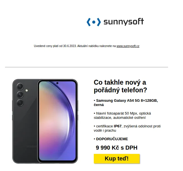 Sunnysoft: Samsung Galaxy A54 5G a další akce – červenec 2026 | Nuslet.cz
