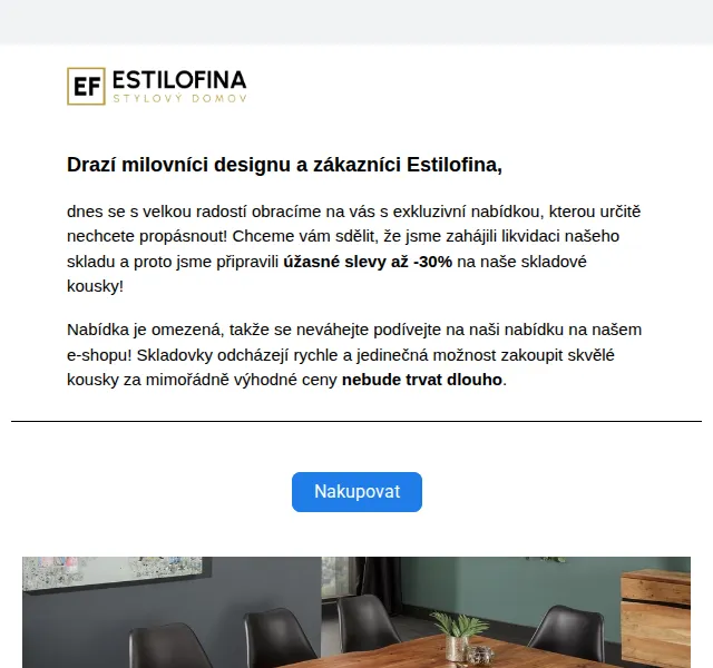 Estilofina-nabytek.cz: Likvidace skladu – sleva 30 % – červenec 2026 | Nuslet.cz