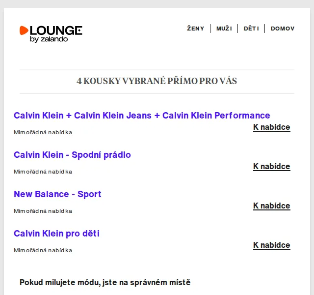 Lounge by Zalando: Calvin Klein, New Balance až 80 % – duben 2026