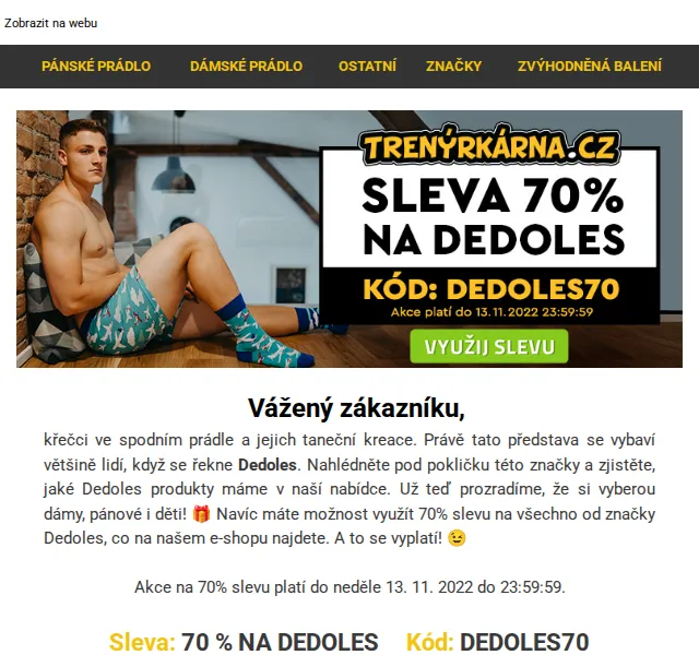 Trenýrkárna.cz: Sleva 70 % na Dedoles – červen 2026 | Nuslet.cz